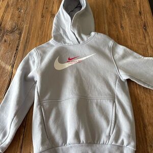 Nike Kids Light Gray Hoodie with Red Logo